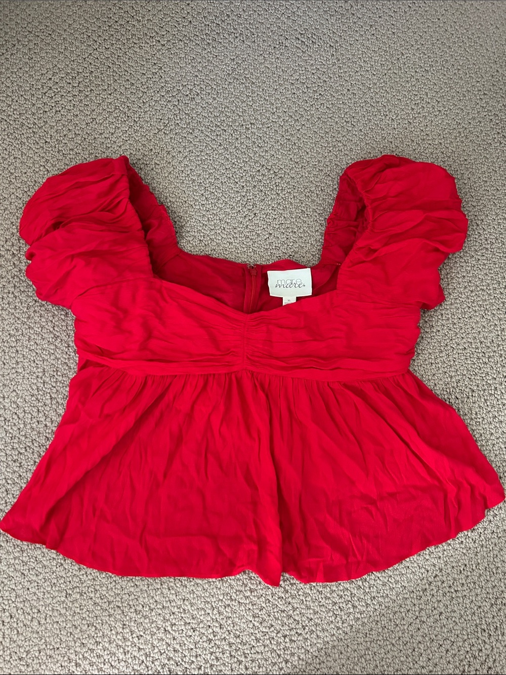 Mare Mare Anthropologie Red Puff Sleeve Babydoll Top